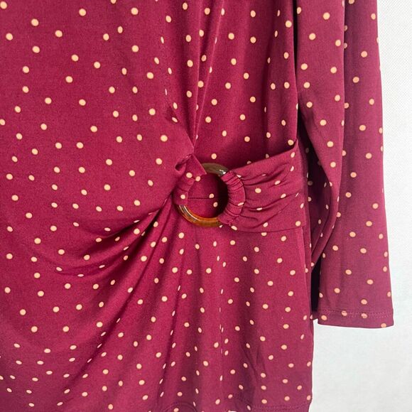 Liz Claiborne NWT Burgundy Dots Faux‎ Wrap Career Blouse Women's Sz PXL - Picture 5 of 9